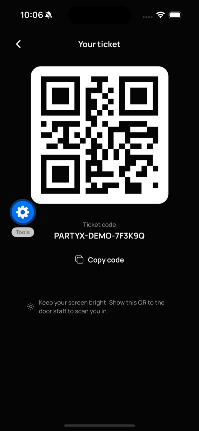 iOS app: your ticket QR code
