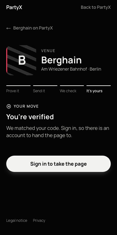Onboarding on a phone: a venue owner verified, four steps to take the page